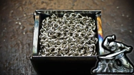Damascus steel from 5 meters of nickel-plated twisted chain.