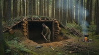 Building a Bushcraft Survival Dugout Alone in the Forest