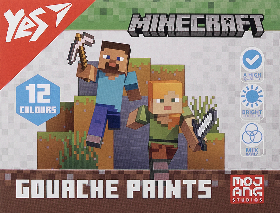Фарби гуашеві Yes Minecraft 12 кольорів 20 мл