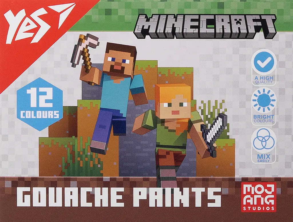 Обкладинка "Фарби гуашеві Yes Minecraft 12 кольорів 20 мл"