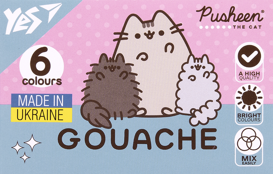 Фарби гуашеві YES Pusheen 6 кольорів 20 мл