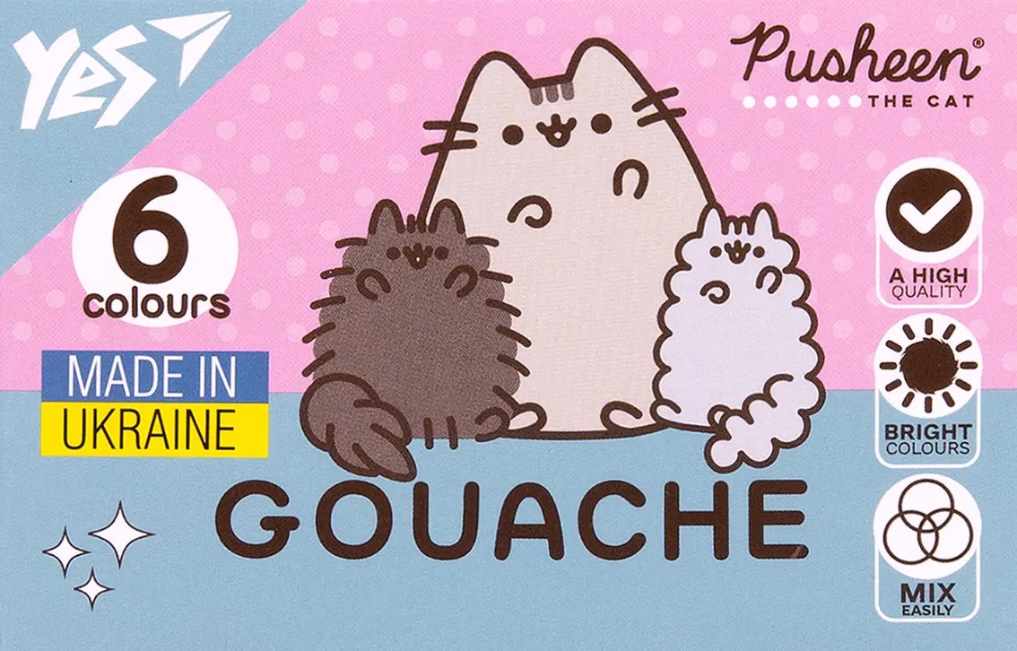 Фарби гуашеві Yes Pusheen 6 кольорів 20 мл
