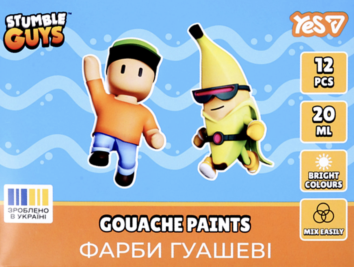 Фарби гуашеві YES Stumble Guys 12 кольорів 20 мл