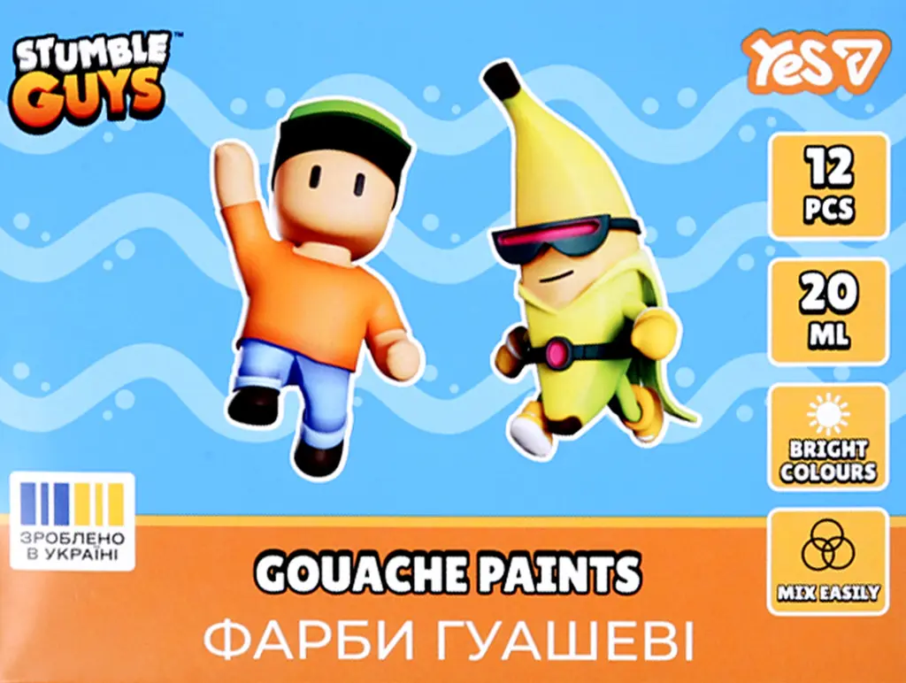 Обкладника "Фарби гуашеві Yes Stumble Guys 12 кольорів 20 мл" Обкладинка "Фарби гуашеві Yes Stumble Guys 12 кольорів 20 мл"