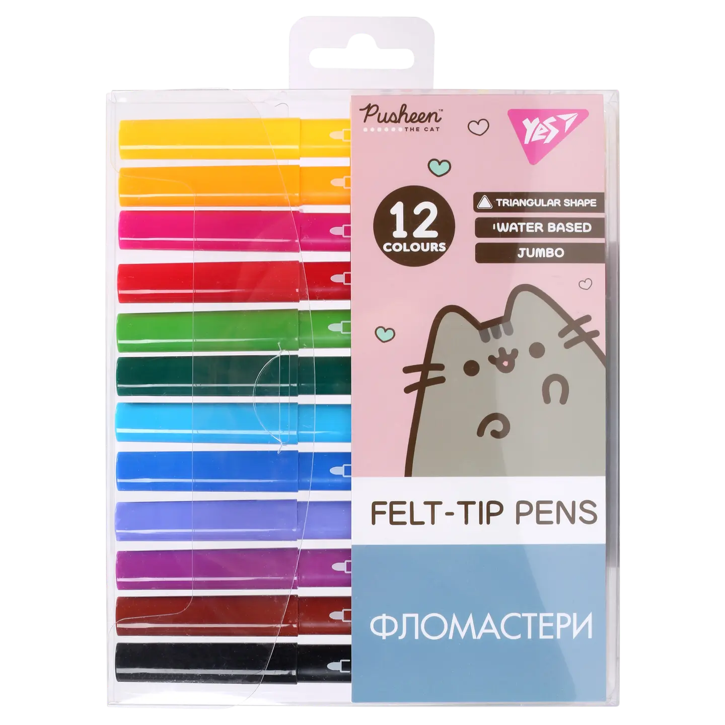 Фломастери Yes 12 кольорів Jumbo Pusheen