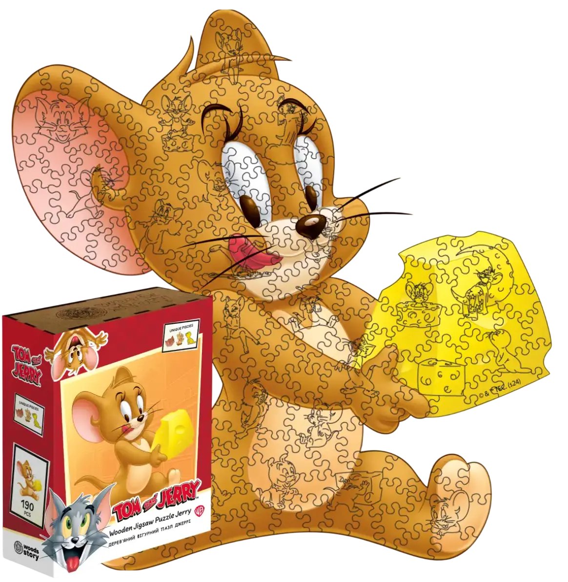 Фігурний дерев'яний пазл Tom & Jerry Джеррі (XL / А3)