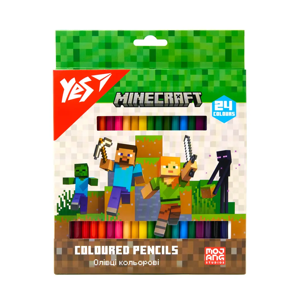 Обкладинка "Олівці кольорові YES 24 кольорів Minecraft"