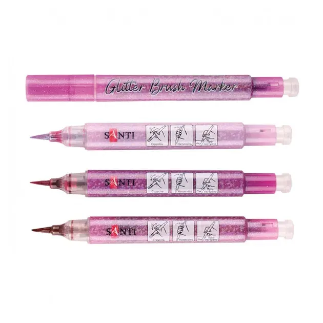 Набір маркерів акварельних SANTI Glitter Brush, відтінки рожевого, 3 шт/уп.