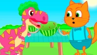 Cats Family in English - Dinosaur On A Picnic Cartoon for Kids