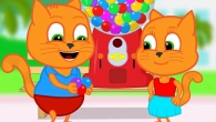 Cats Family in English - Inflate Balls With Gumball Machine Animation