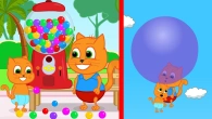 Cats Family in English - Gumball Machine With Flying Chewing Gum Cartoon for Kids