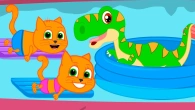 Cats Family en Français - Nager Dans la Piscine Avec un Dinosaure Vidéos Animés 2020 en Français